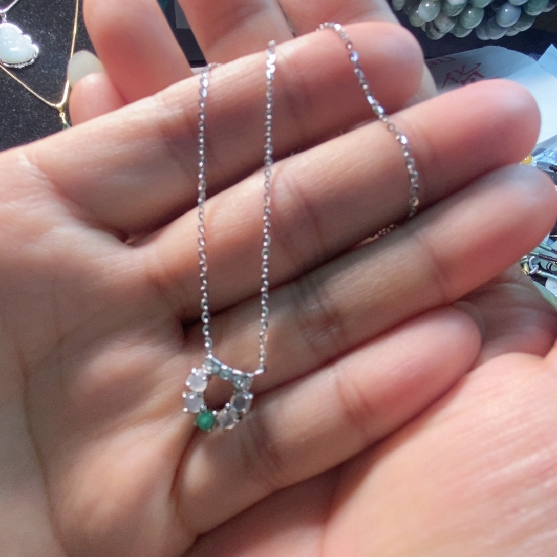 翡翠颈饰银S925镶嵌缅甸翡翠A货吊坠项链