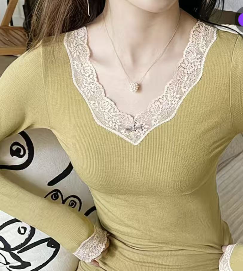 B1直播间展示为准  蕾丝美体保暖套装秋冬拼接纯色保暖加绒款时尚