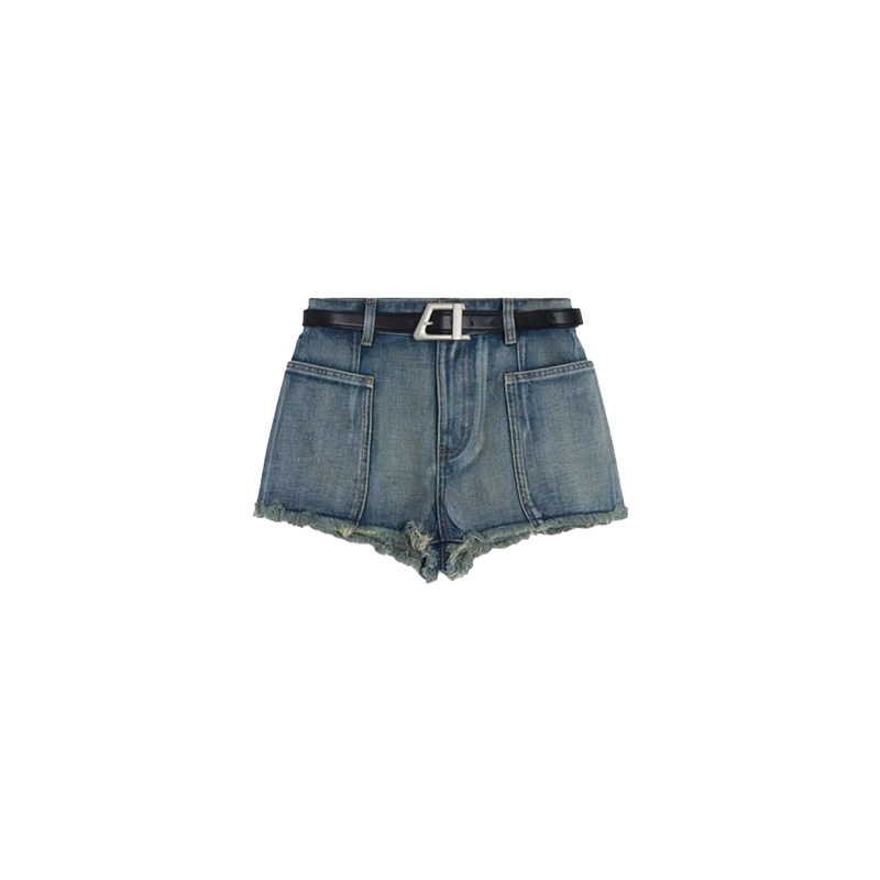 南油小众设计师腰带大兜牛仔短裤