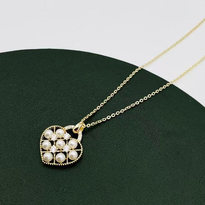 坠链均925银仿珍珠 d79古丽古丽【小香风爱心银项链】s925银05207