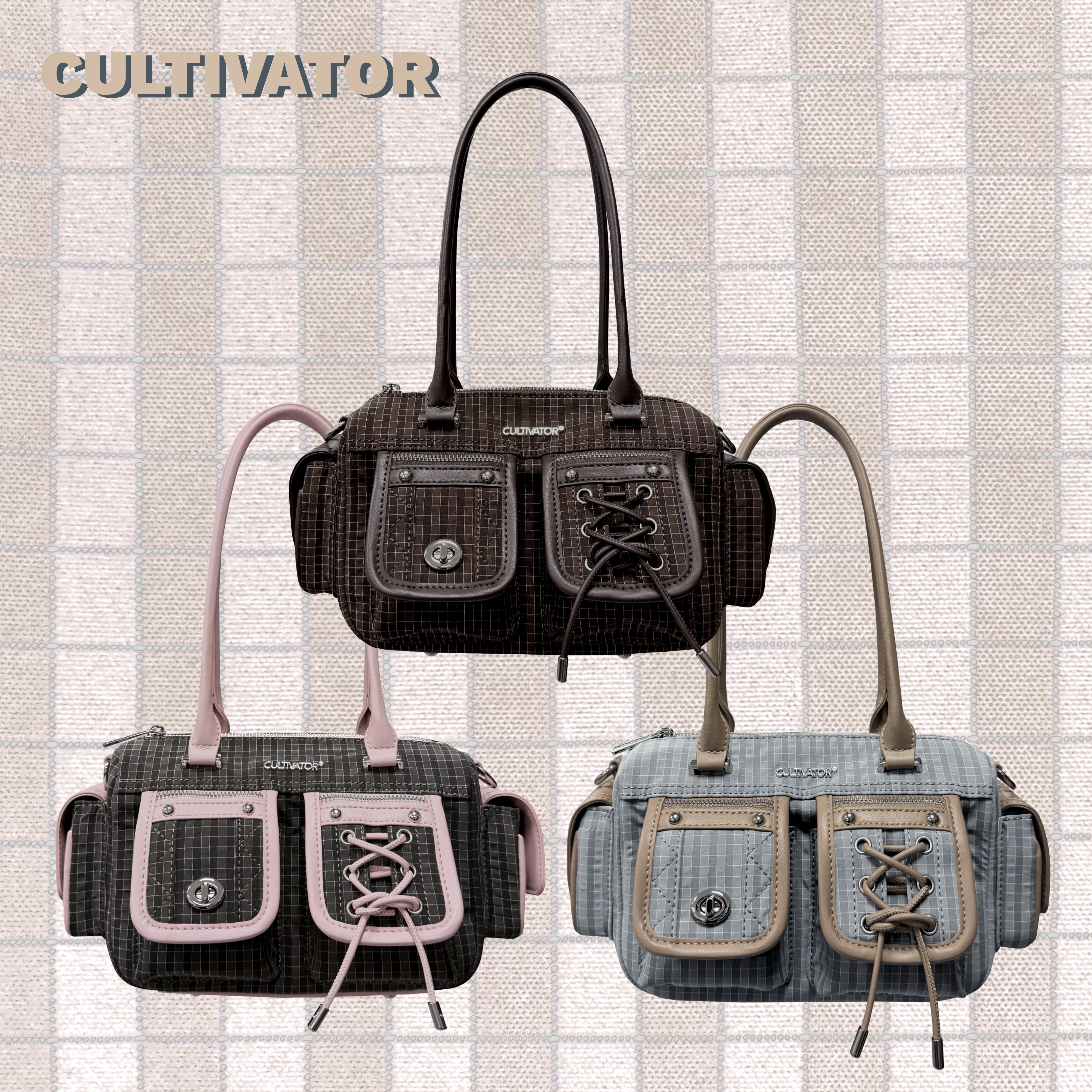 CULTIVATOR原创小众复古潮流撞色保龄球包通勤休闲百搭格纹斜挎包