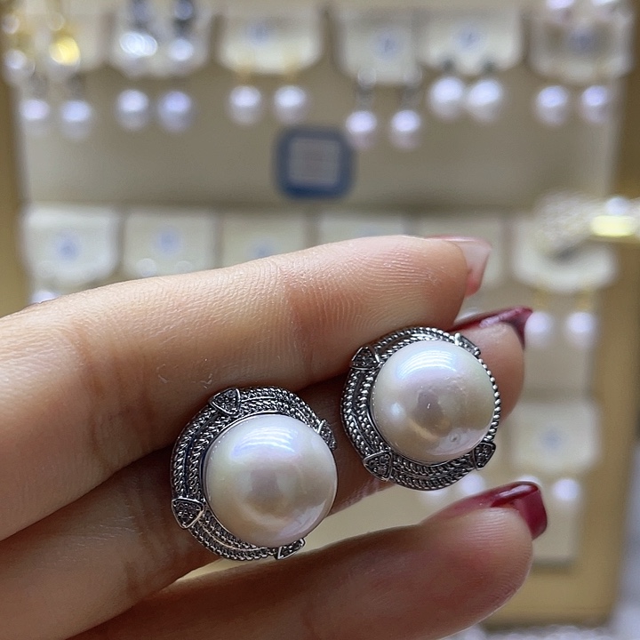 淡水珍珠耳饰银S925镶嵌