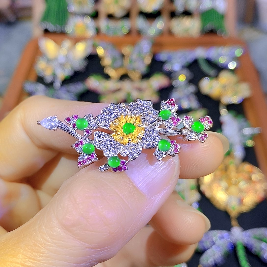 吊坠(不含链)银S925镶嵌翡翠