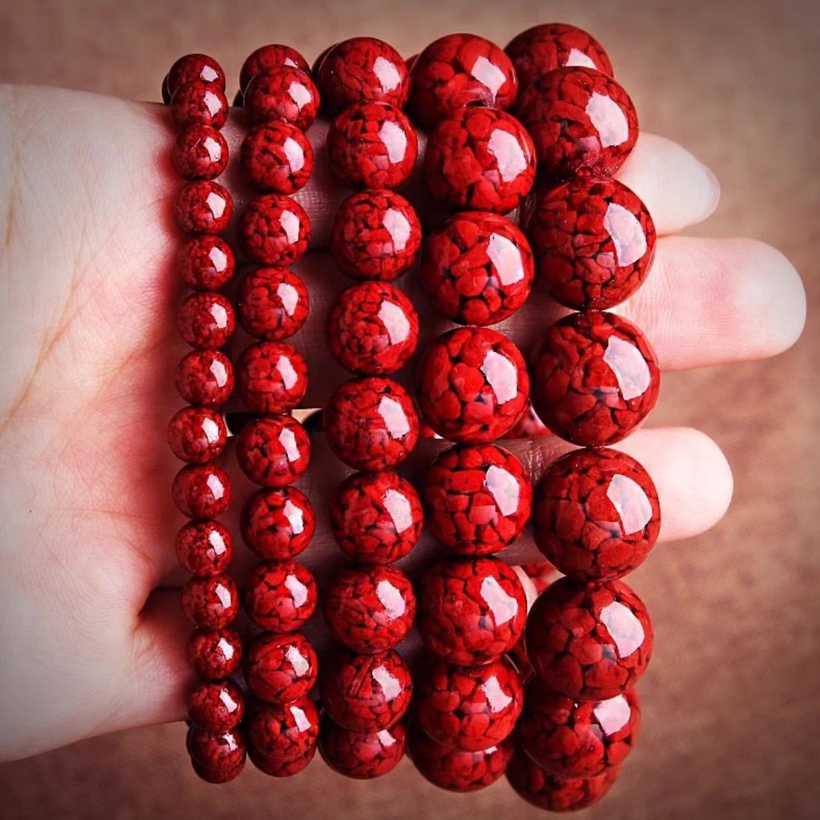 含辰砂工艺品【普陀山】晶体砂素圈手串原矿透光真品