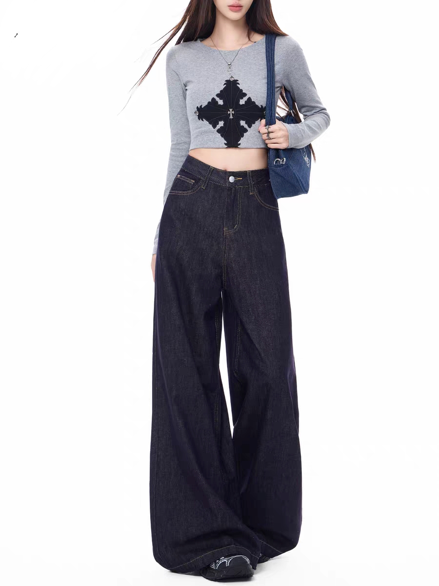 萌萌 深藏蓝加绒加厚牛仔裤5815