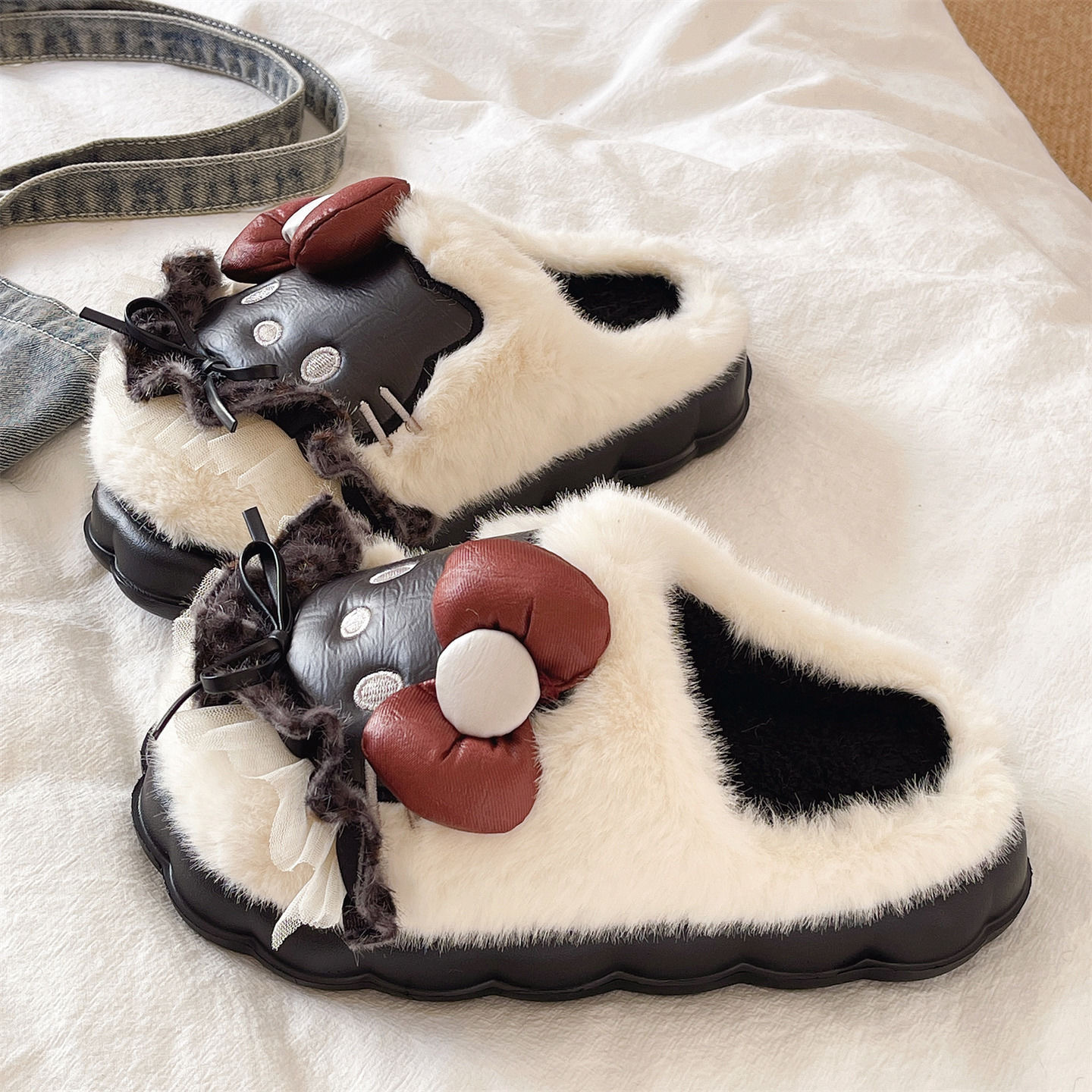 【二号链接】新品高货卡通厚底防滑毛绒女冬季家居保暖棉拖鞋