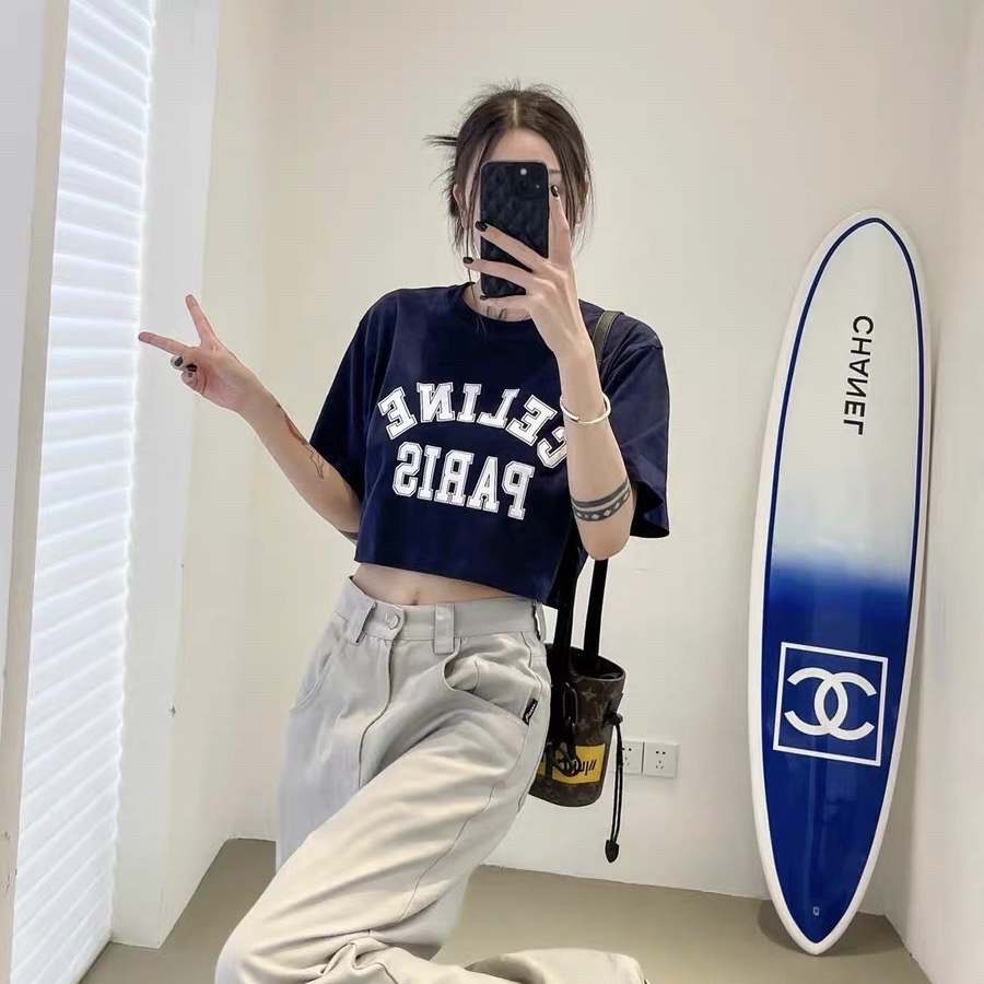 未使用 Celine/思琳 A100588/字母logo印花藏蓝色短袖/XS码