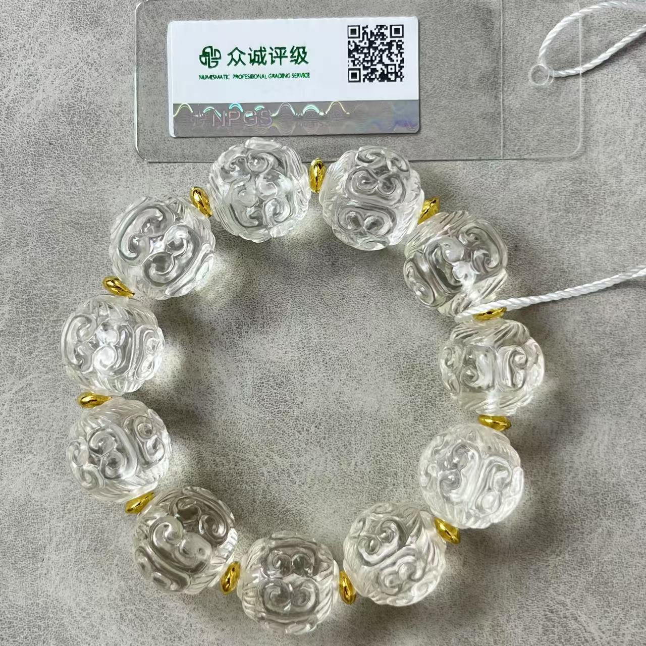 雕刻款圆珠白水晶素串 手串 YZ0791 [燕赵造物司］