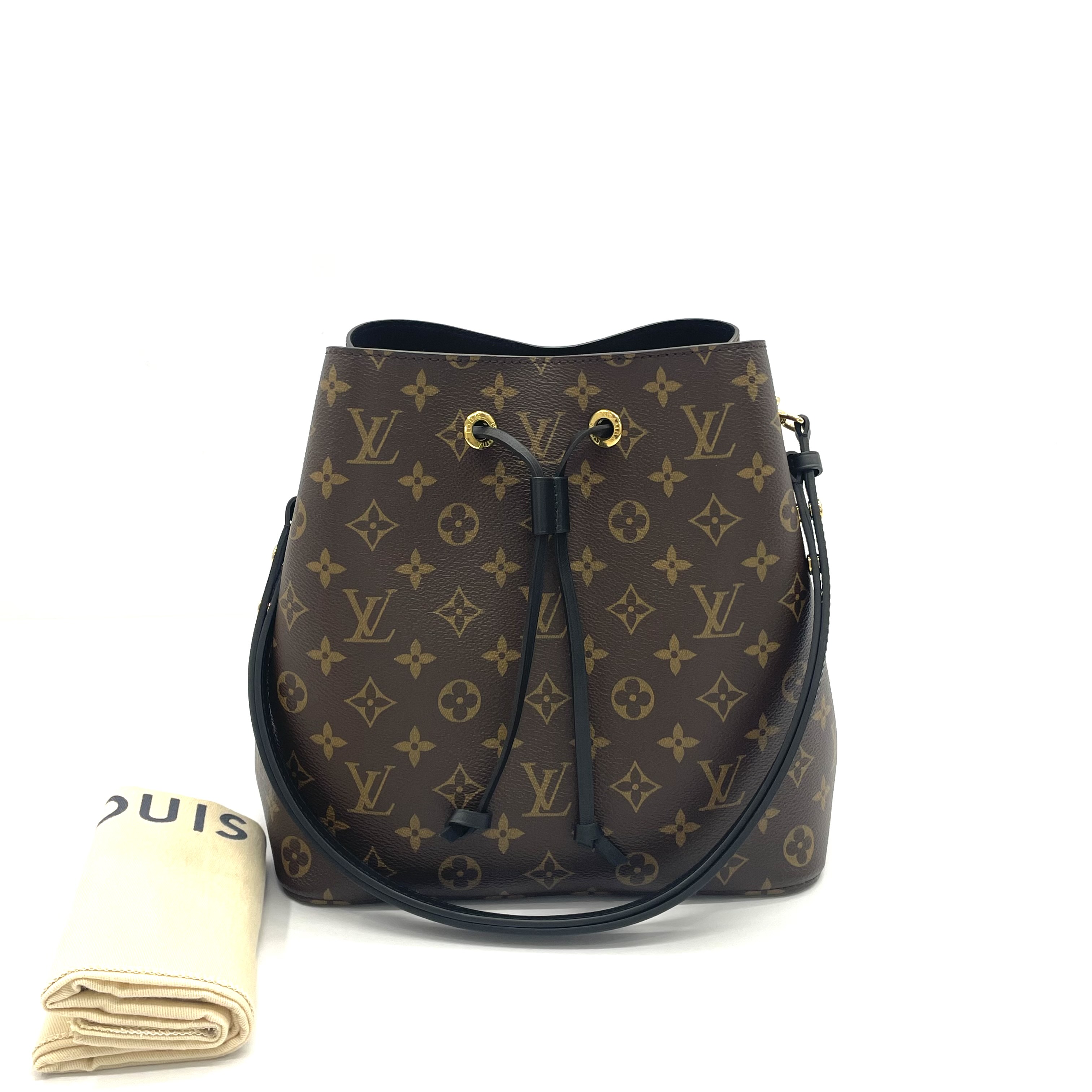95新 LouisVuitton/路易威登 98新 老花抽绳水桶包 黑色内里 中号
