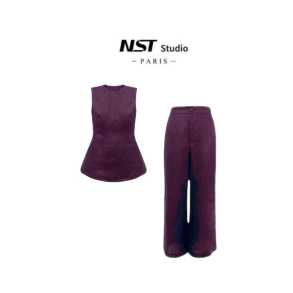 【石小姐】夏季新款简约轻奢时尚套装女上衣+裤子俩件套