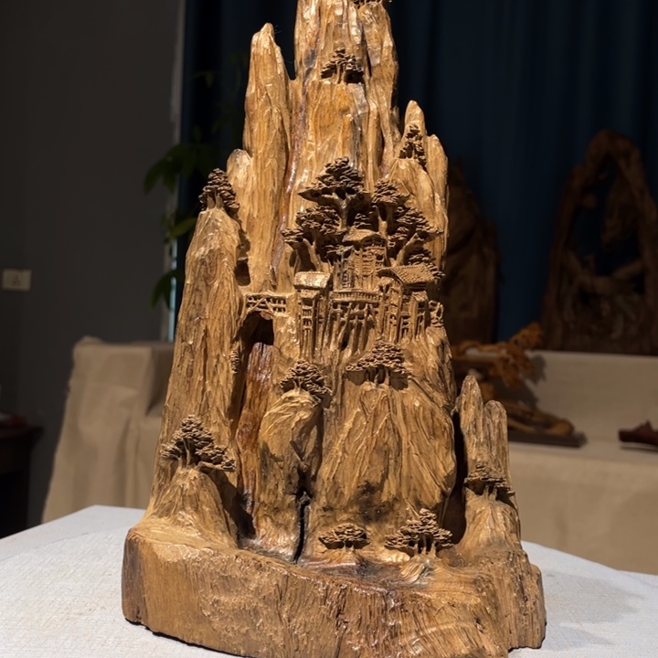 阴沉木高山流水倒流香摆件