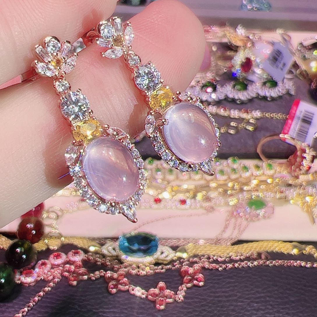 芙蓉石耳坠银S925镶嵌