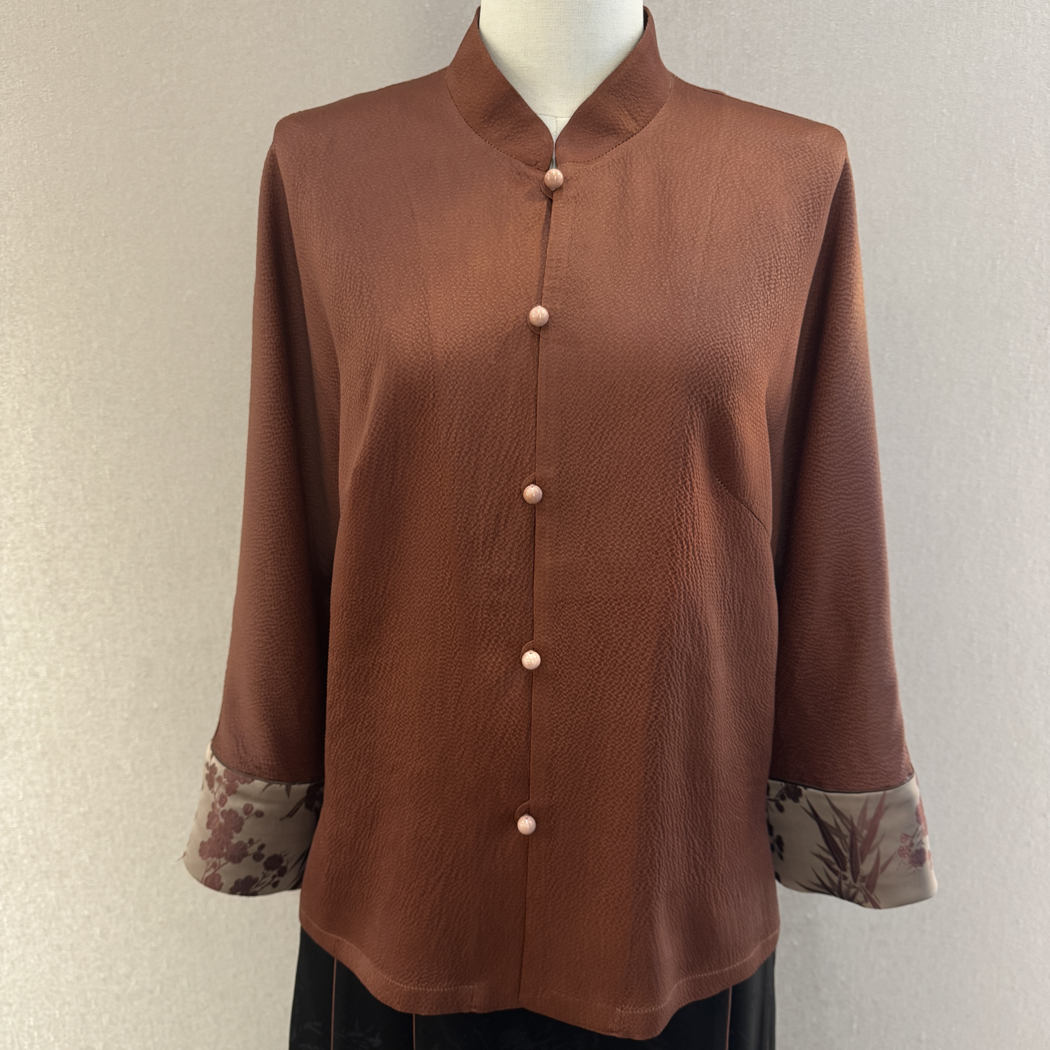 S289-1卡其珍珠缎红云纱中式时尚上衣外套原创设计显瘦气质