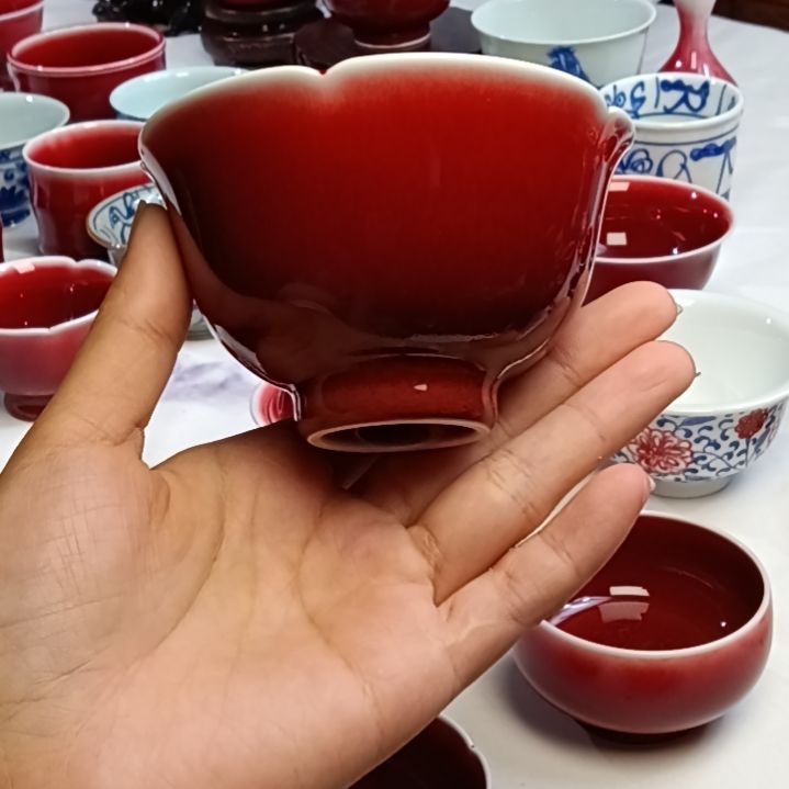 陶雲**舒景德镇纯手工原矿郎红花口杯