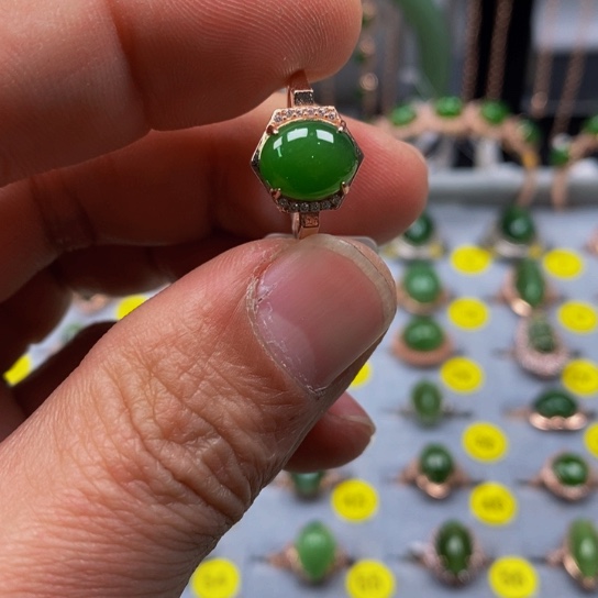 和田玉（碧玉）戒指银S925镶嵌