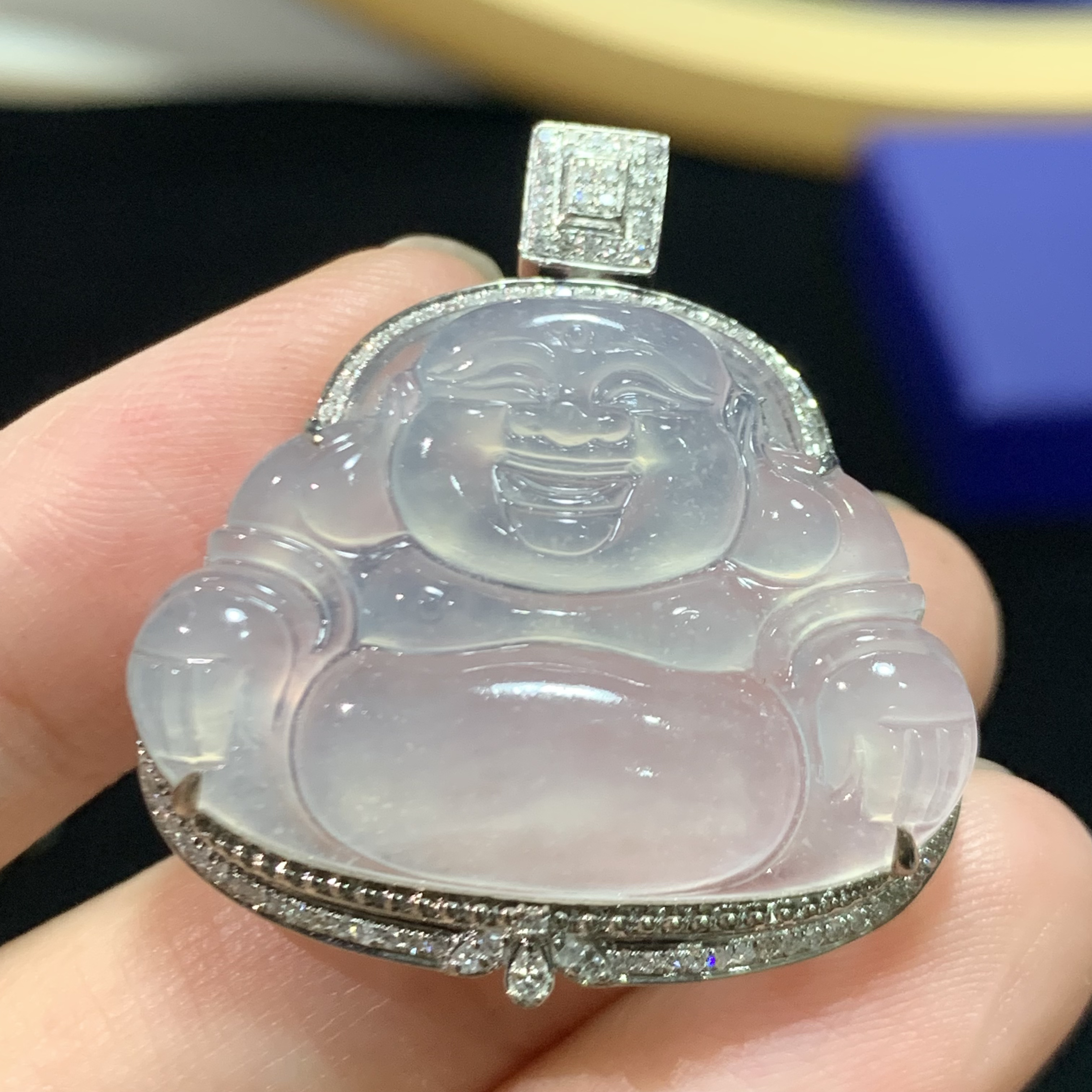 18k金天然缅甸A货翡翠佛光吊坠