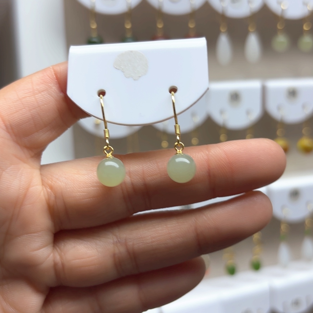 和田玉耳饰银S925镶嵌