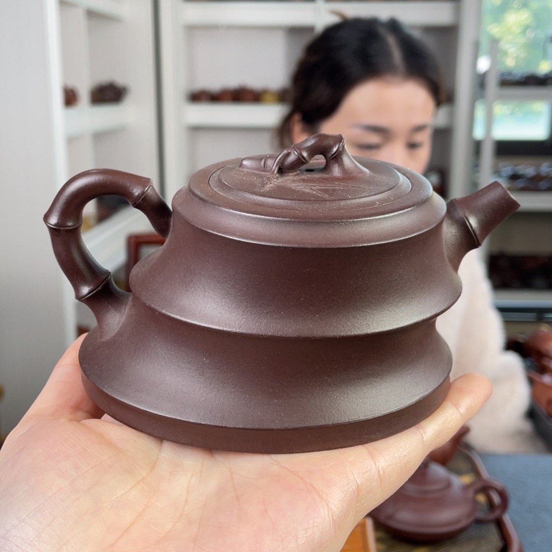 紫砂茶壶深井紫泥斜竹280cc