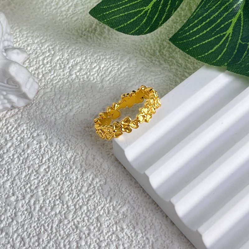 925银戒指 幸运草戒指女小花排戒繁花指环小众送礼