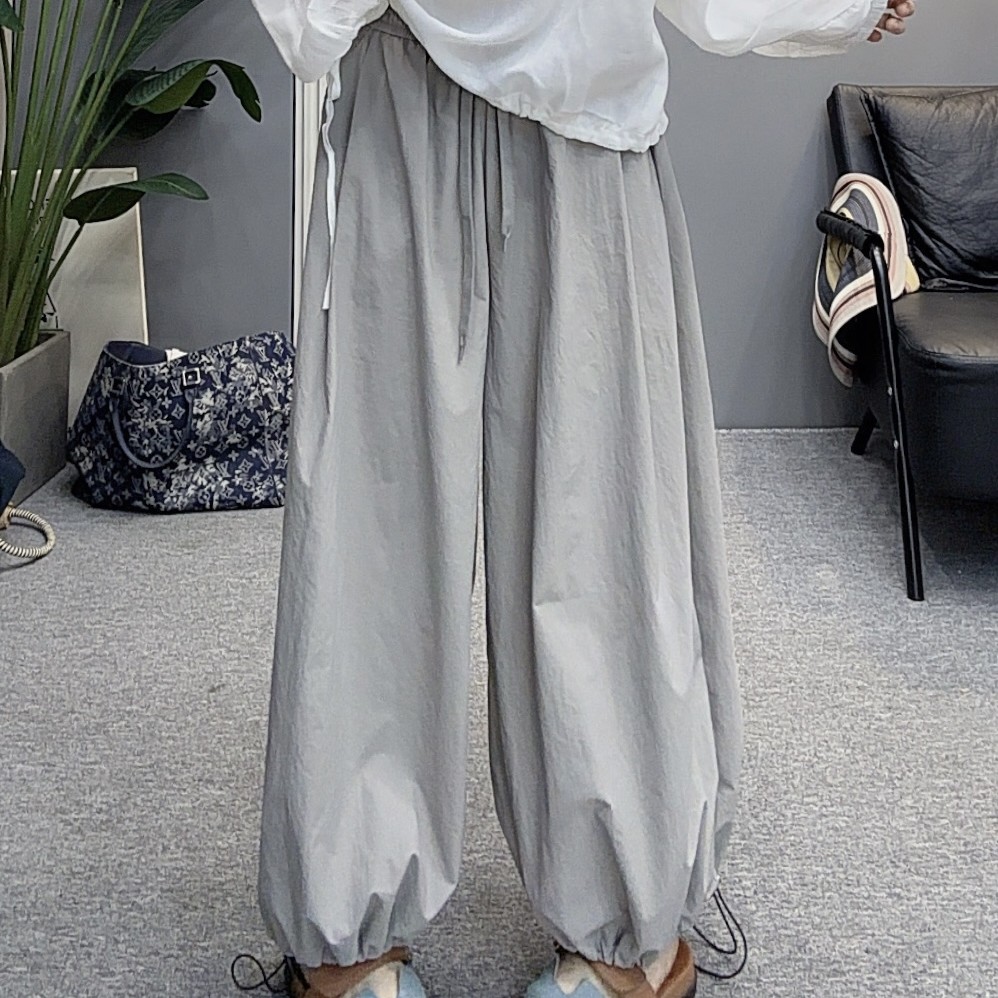 双双韩版夏季高腰宽松显瘦速干抽绳阔腿裤女休闲哈伦裤百搭萝卜裤