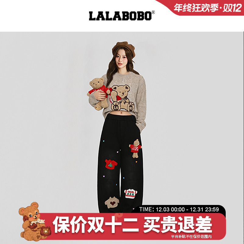 LALA立体圣诞小熊针织阔腿裤LBFA-WXZC14