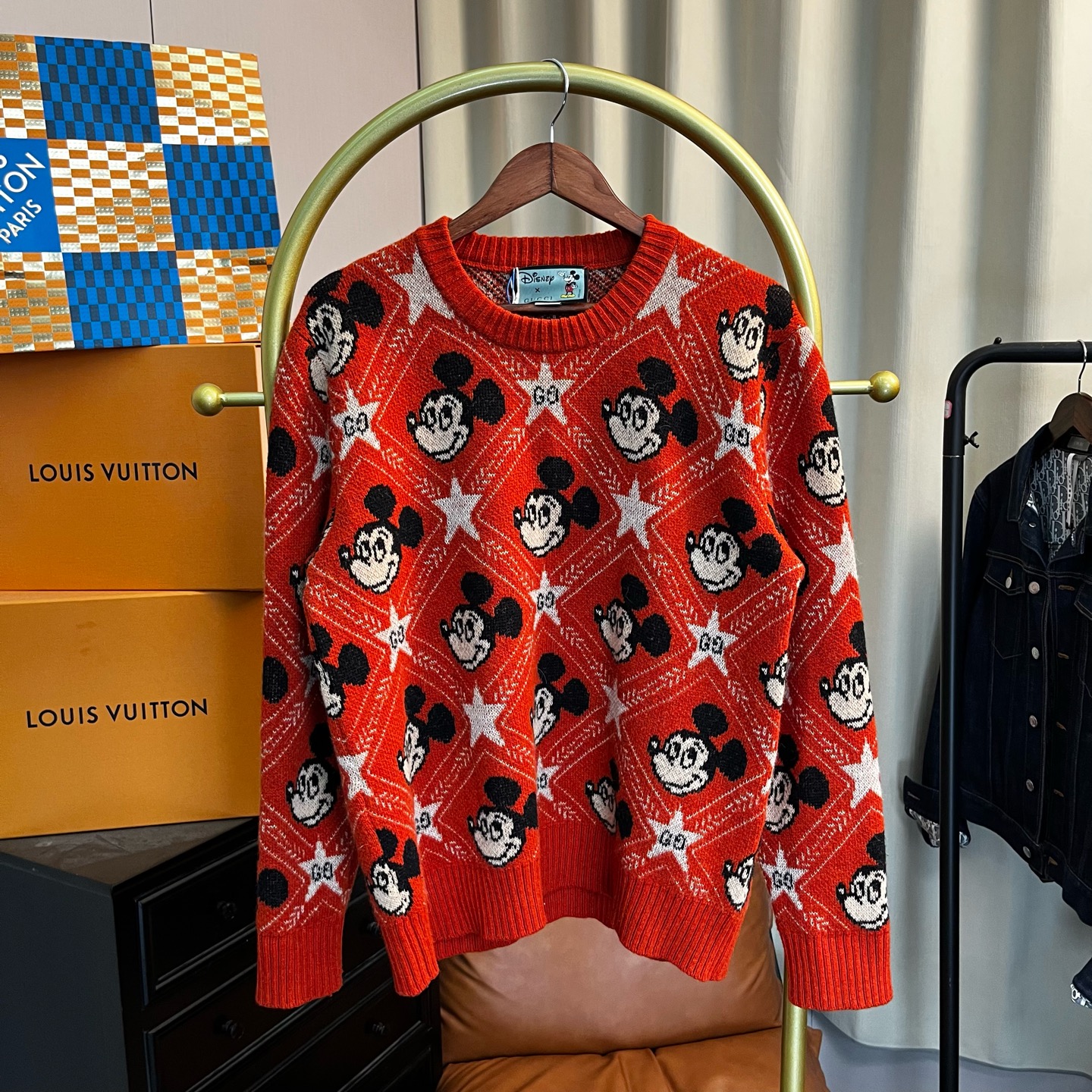 99新 GUCCI/古驰 梅芙 红色米奇满印毛衣 S码