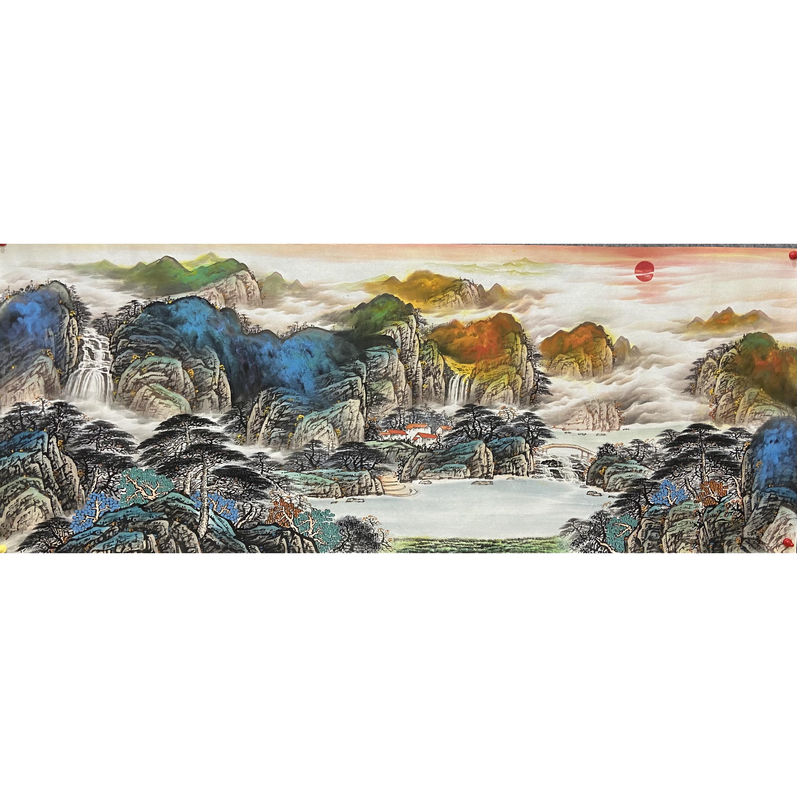 国画山水泼彩尺寸70/180手绘