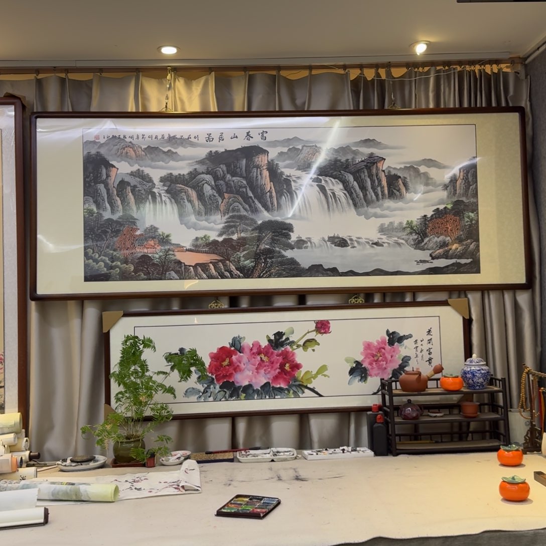 国画六尺富春山居图画框225×85