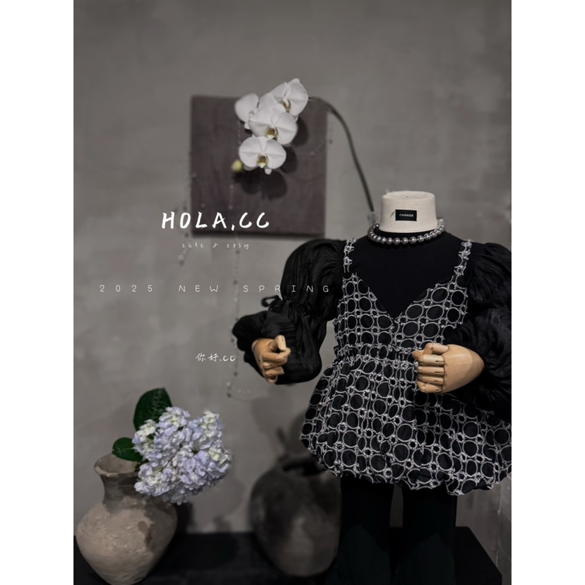 HOLA.CC·25春~绣花花苞衬衫8808（黑色）