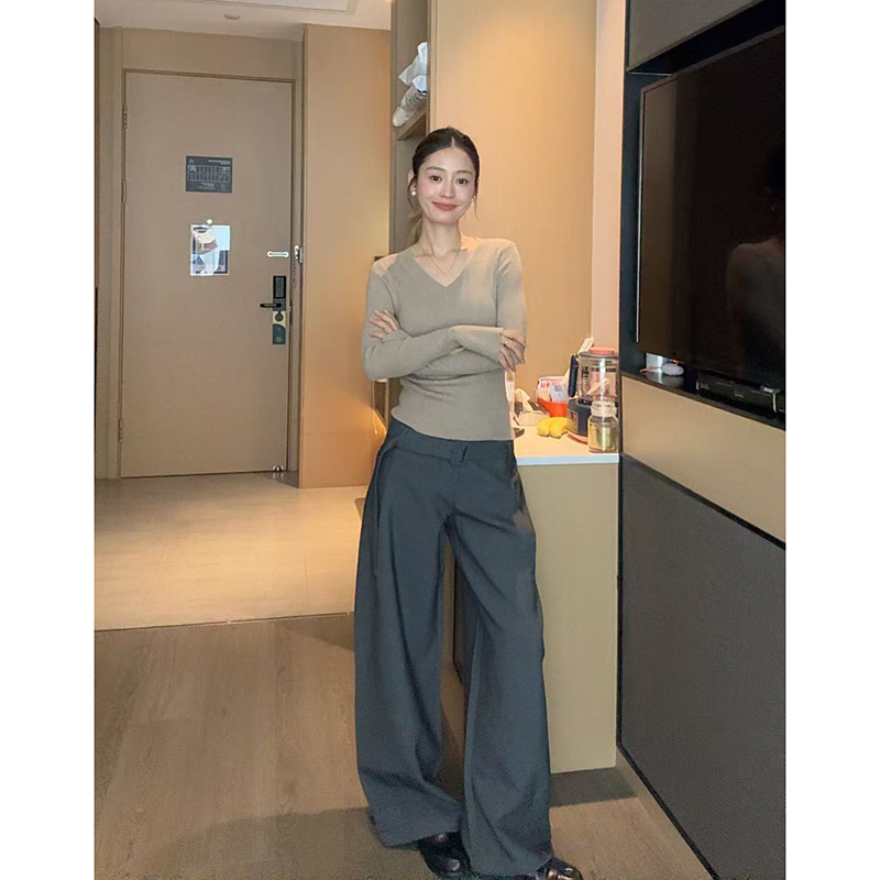 【部分现】可拆卸腰带西裤系带阔腿裤宽松百搭通勤休闲长裤Q264015