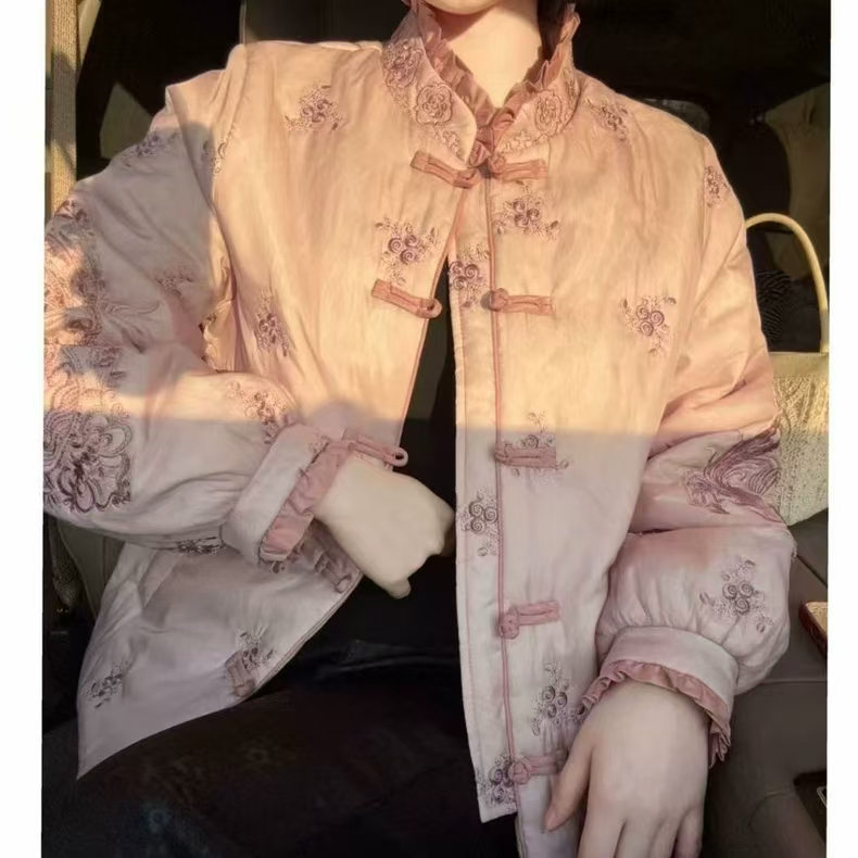 【绣春景】盘扣外套棉衣棉服新中式长袖重工刺绣加厚保暖冬季女上衣