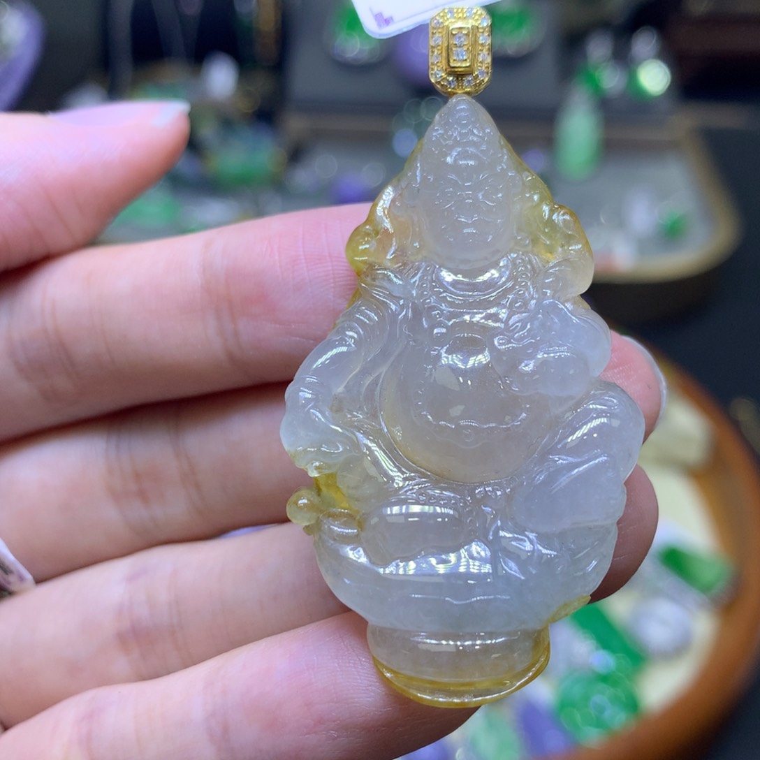 翡翠18K金镶嵌颈饰翡翠吊坠项链