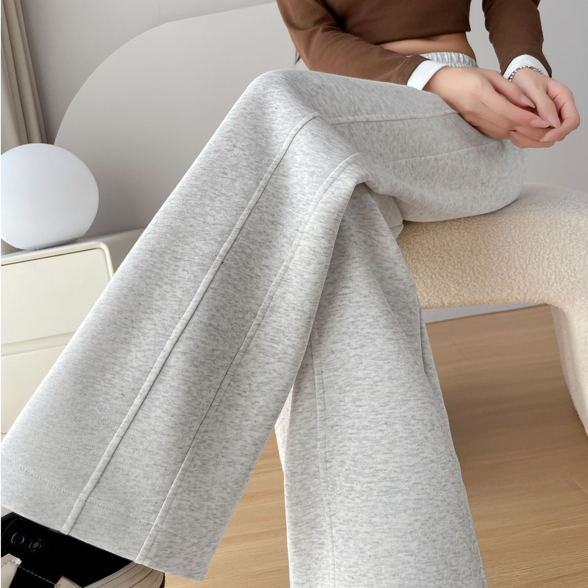 窄版裤子阔腿裤女春秋新款高腰垂感休闲纯棉直筒香蕉运动大码卫裤