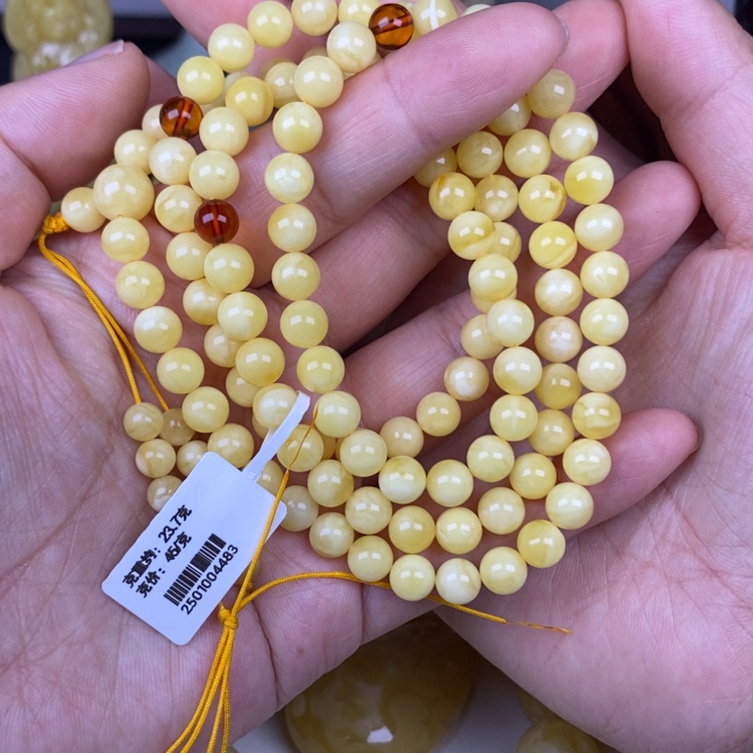 蜜蜡颈饰未镶嵌7圆珠108浓奶豆