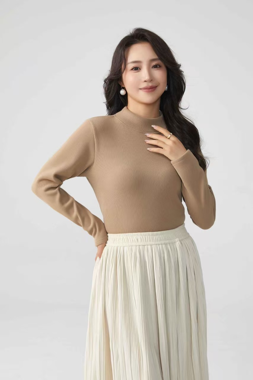 女款椰绒打底衫舒适保暖纯色半高领