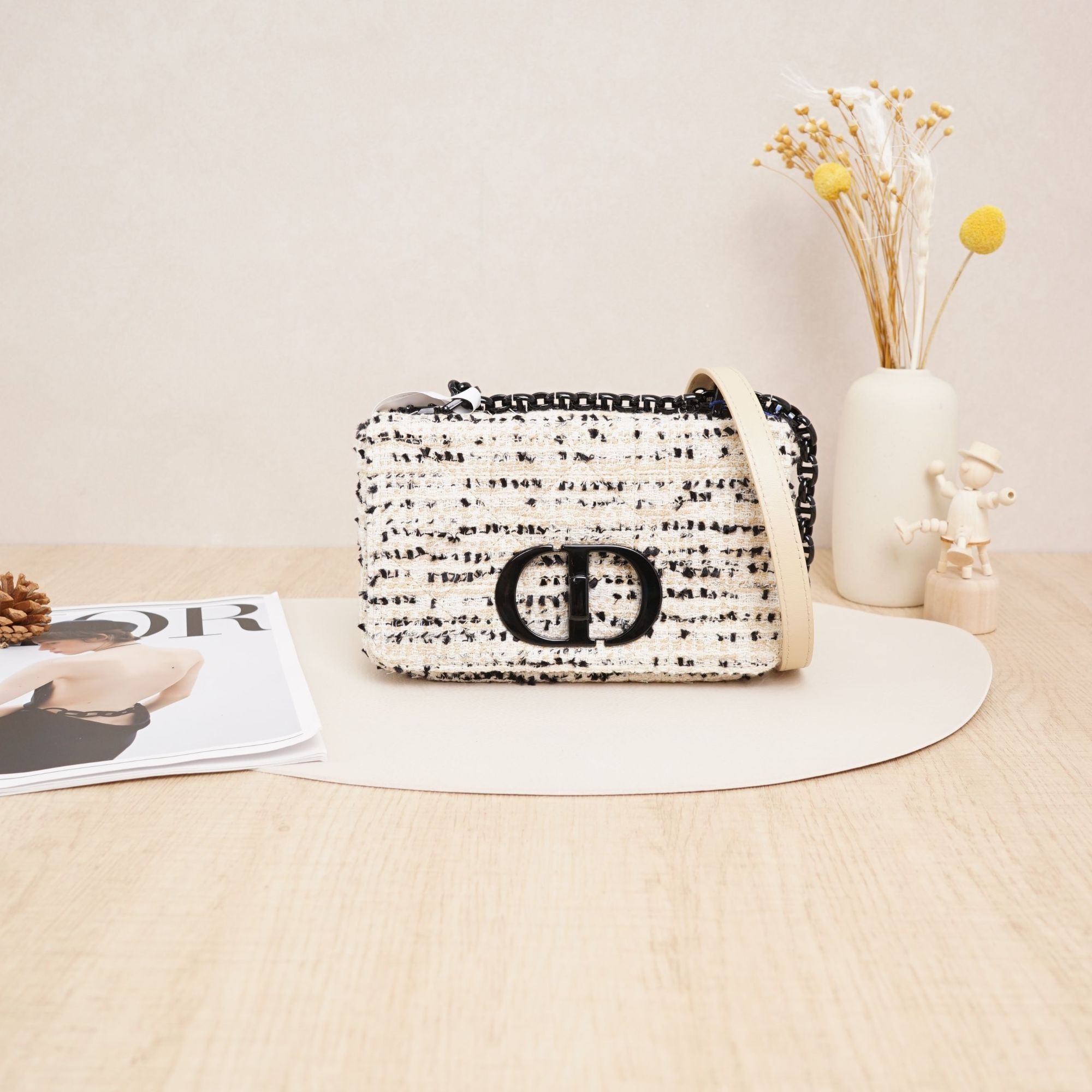 95新 DIOR/迪奥 caro链条包小号拼色毛呢/DS022982
