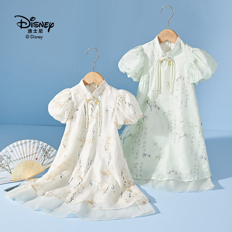 Disney/迪士尼女童夏季旗袍连衣裙新中式宽复古国风松透气公主裙