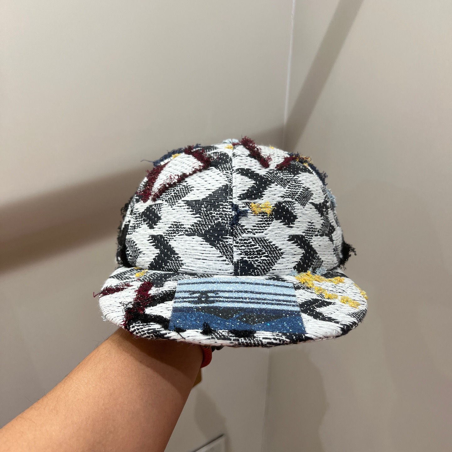 99新 Chanel/香奈儿 dec432 格纹水钻刺绣棒球帽 粘胶纤维