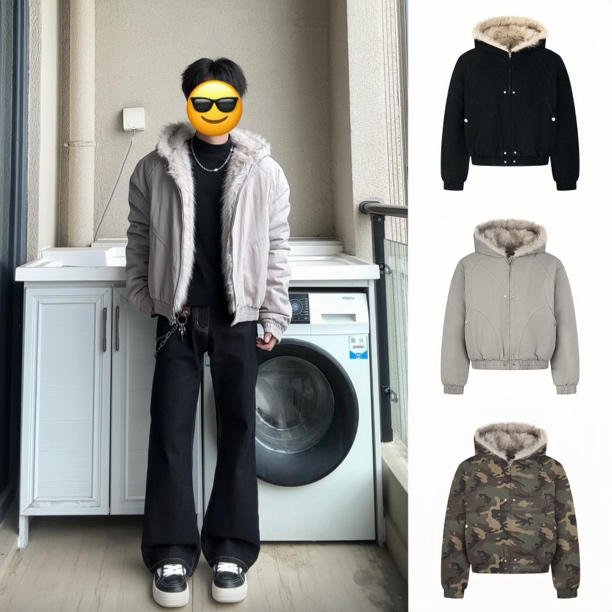 【XINOVA】美式短款cleanfit毛领外套座山雕加厚连帽保暖棉服男女