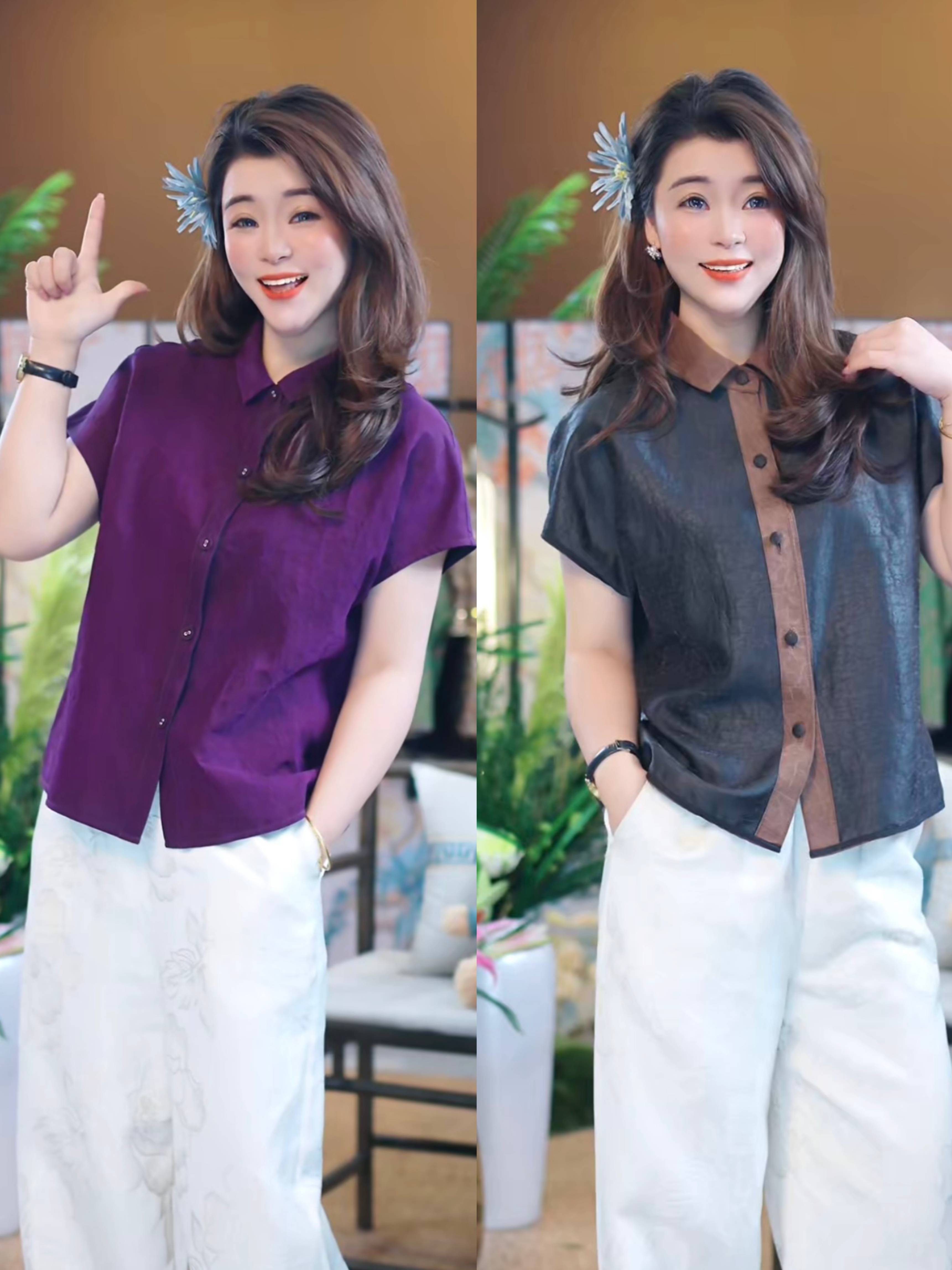 【原龟翻领两面穿衬衫】夏款桑蚕丝香云纱减龄气质百搭上衣