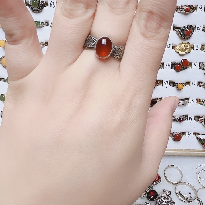 血珀银S925镶嵌戒指