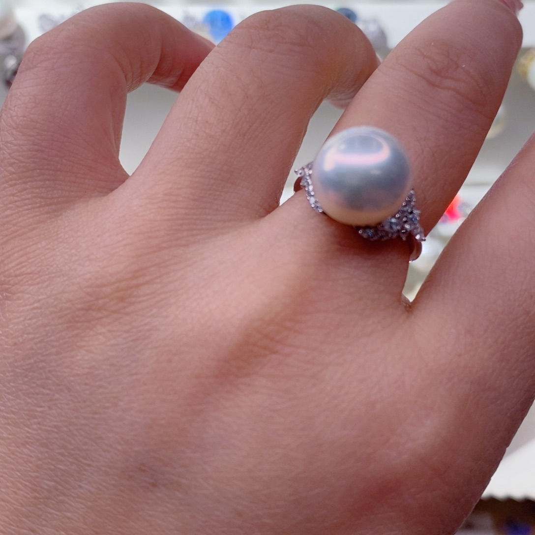 戒指银S925镶嵌淡水珍珠爱****笑
