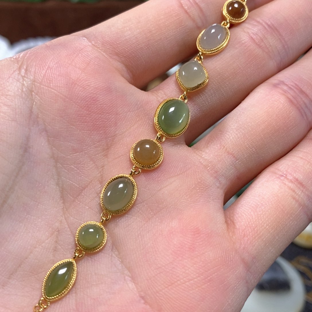 和田玉手链银S925镶嵌