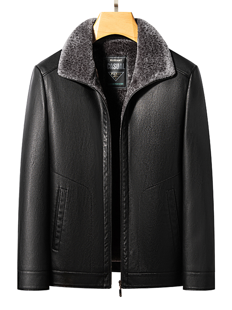 海宁冬季男士商务休闲加厚翻领夹克加绒山羊皮时尚百搭款