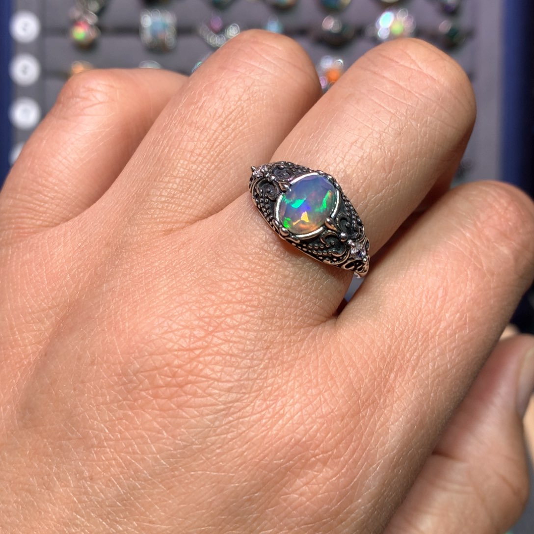 欧泊戒指款式银S925镶嵌