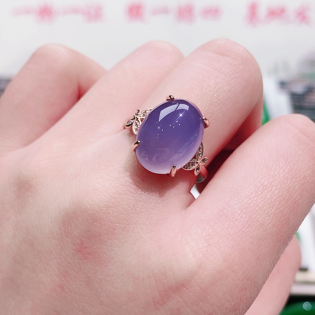 玛瑙/玉髓纯天然珠宝玉石冰底紫罗兰戒指未镶嵌
