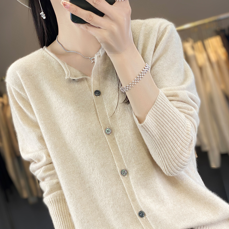 【GUZAI.JIA】简约~圆领针织羊毛衫新款韩版宽松薄款打底毛衣纯色