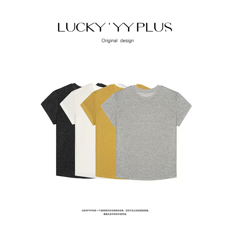 LUCKYYY高品定制满分竹节棉吸汗透气后背小扣设计感T恤 B1692