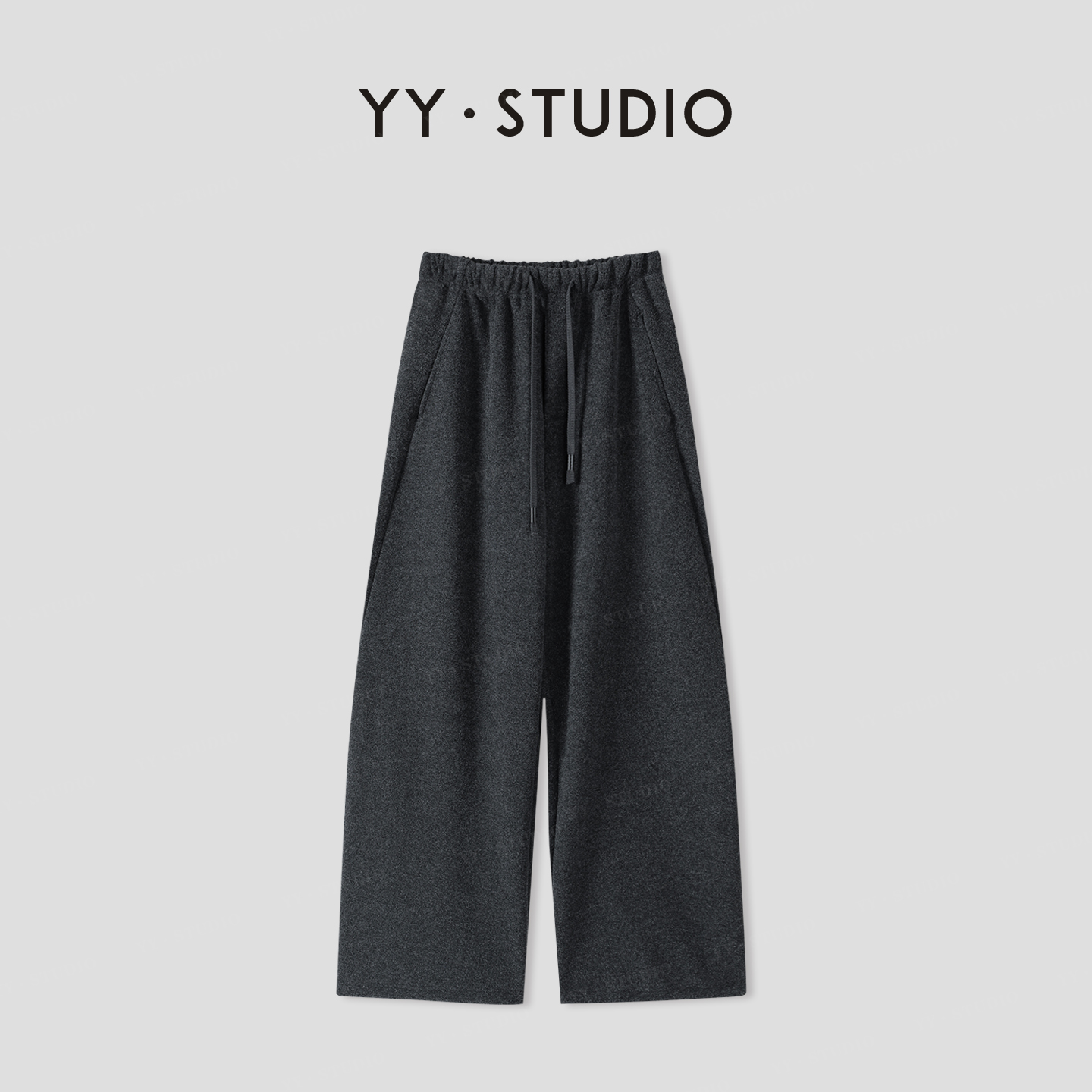 【YANYAN】深灰色加绒休闲裤女秋冬季新款抽绳毛织弯刀裤长裤5541