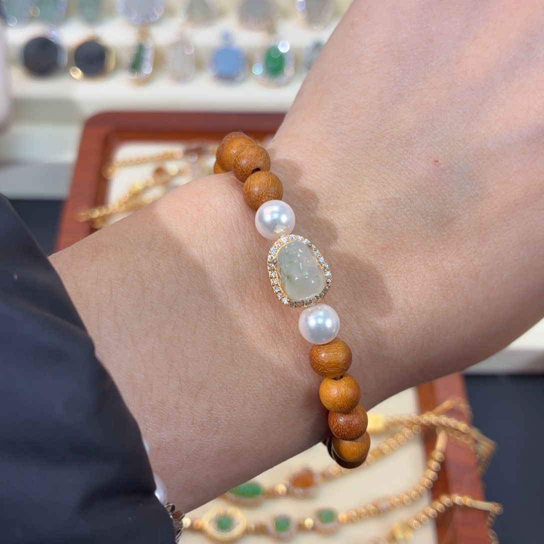 翡翠银S925镶嵌颈饰手串